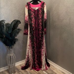 Pink black white sheet lace floral maxi dress